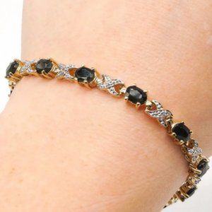 Sterling Silver Gold Vermeil Oval Sapphire & CZ Bracelet